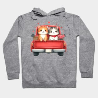 Valentine Cat Couple Sitting On Truck Hoodie